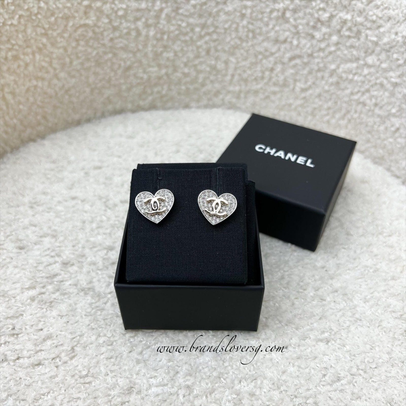 Chanel Heart and CC Earrings with Crystals in Shw