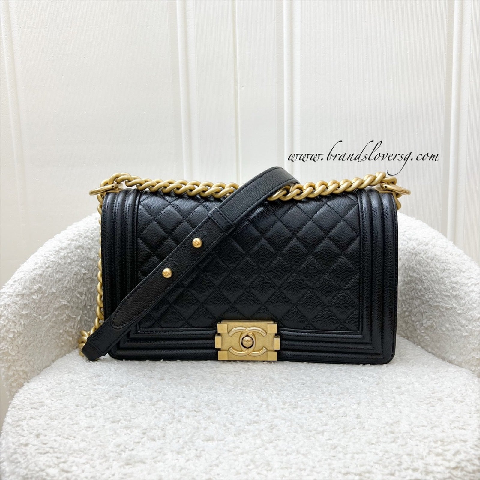 Chanel Medium 25Cm Boy Flap In Black Caviar And Aghw Bag