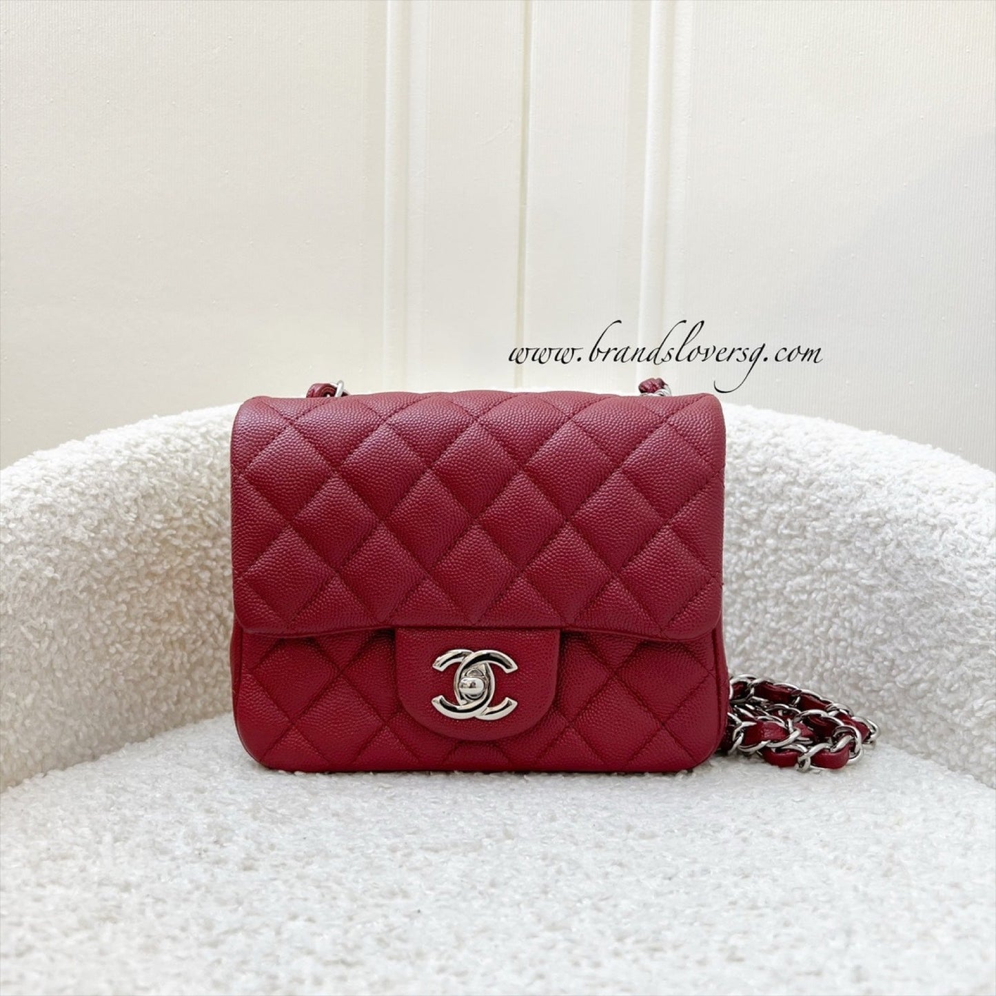Chanel Classic Square Mini Flap in Red Caviar and Shw Handbag