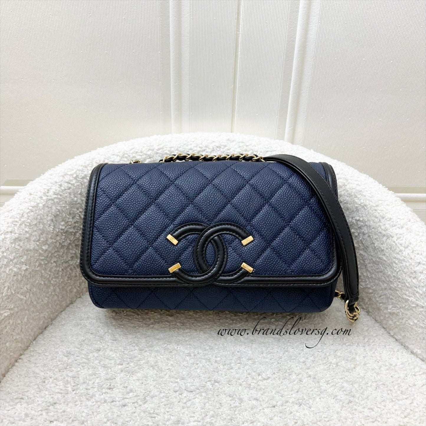 Chanel Filigree Small Flap In Navy Caviar With Black Trim And Aghw ( ) Bag