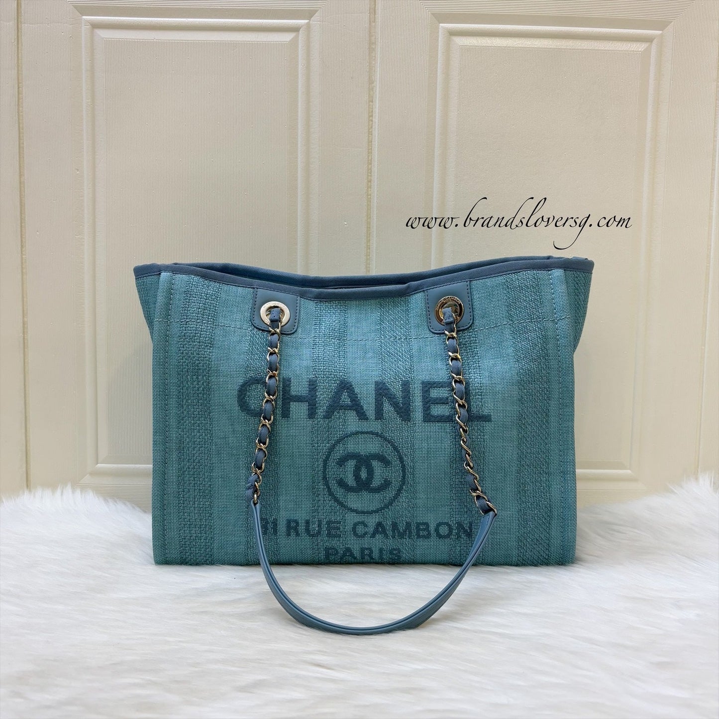Chanel Small / Medium Deauville Tote in Green / Turquoise Fabric and Lghw ( )