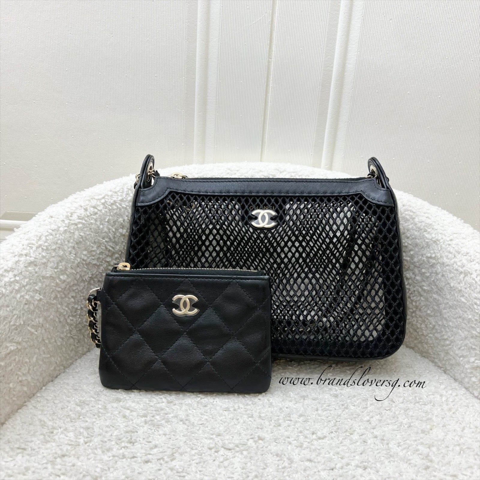 Chanel 25S Clutch on Chain in Black Mesh and Lghw ( )