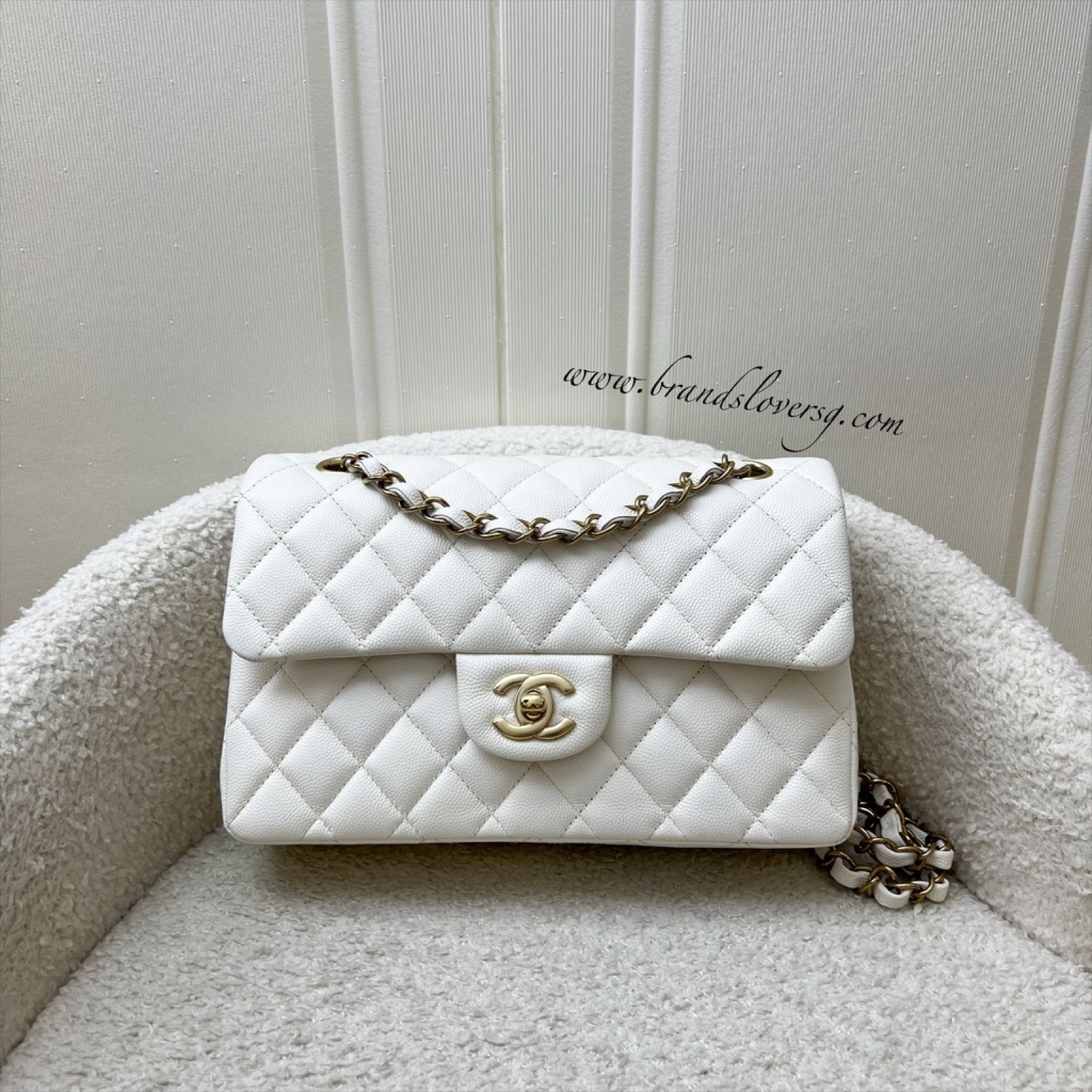 Chanel Small Classic Flap Cf in White Caviar and Lghw Handbag