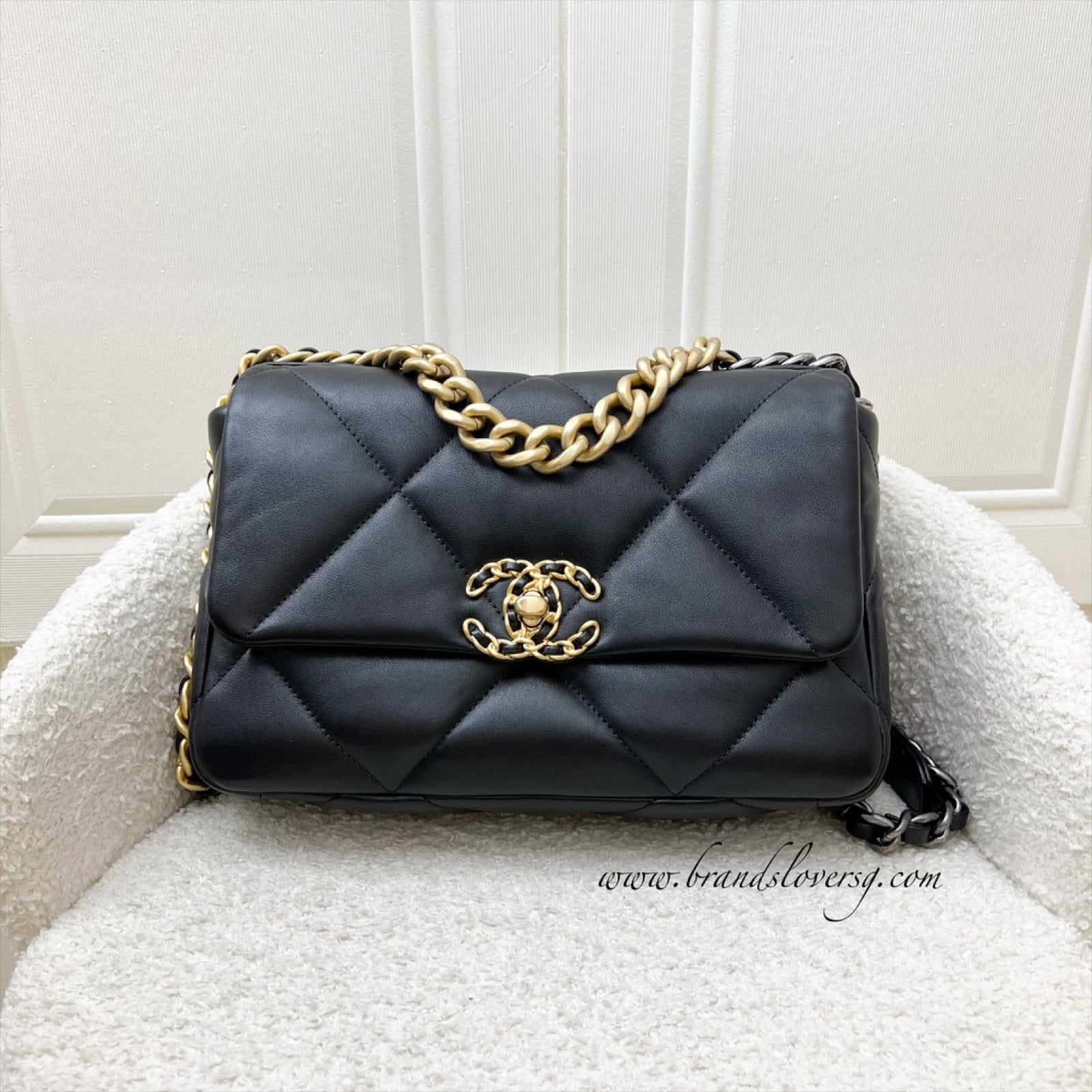 Chanel 19 Small Flap in Black Lambskin and 3 Tone Hw Handbag