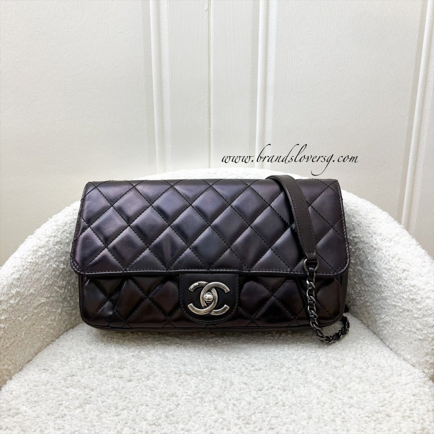 Chanel Seasonal Medium Flap Bag with Dark Bronze Shiny Calfskin and Rhw