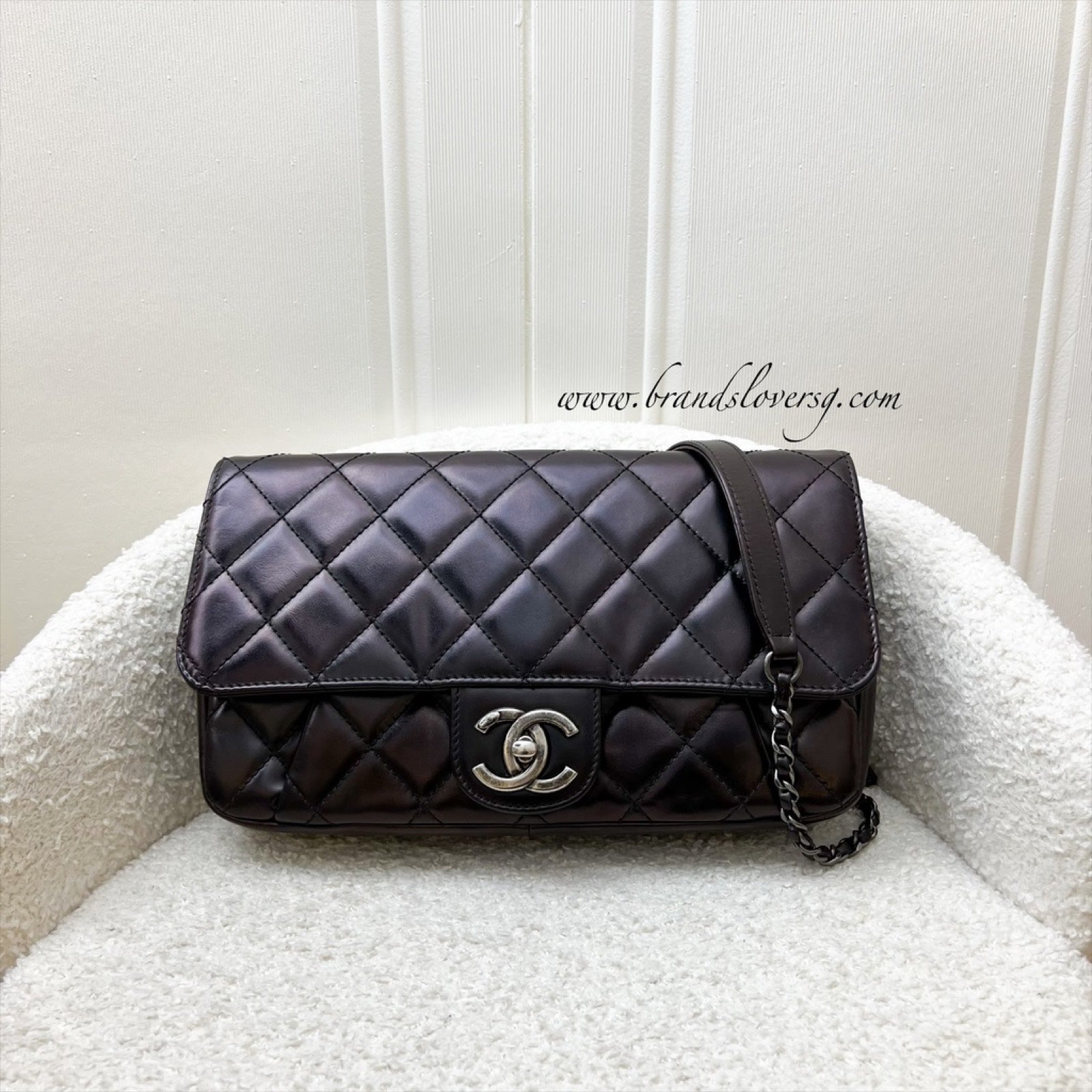 Chanel Seasonal Medium Flap Bag with Dark Bronze Shiny Calfskin and Rhw
