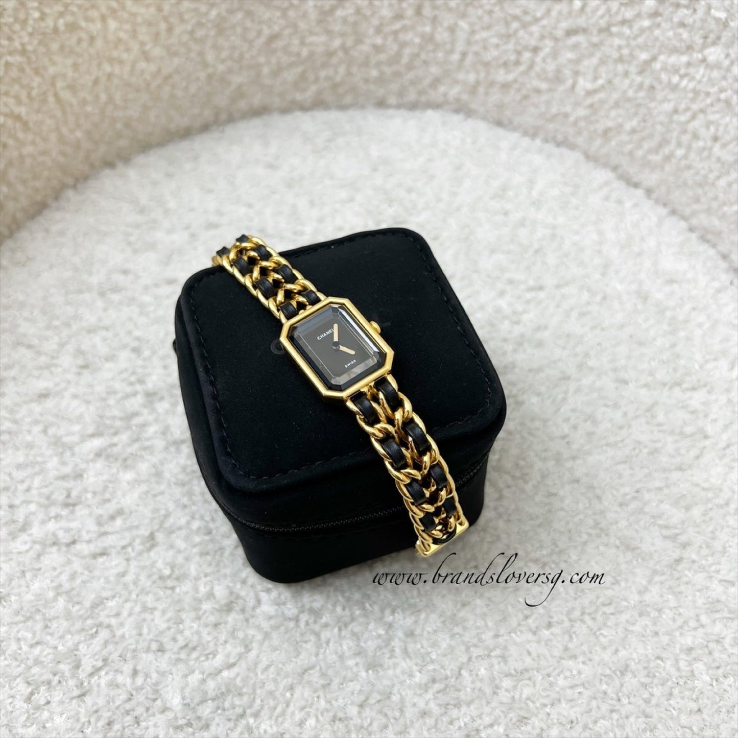 Chanel Premiere Watch in 24K Gold Plated Hw and Black Leather Size S Handbag