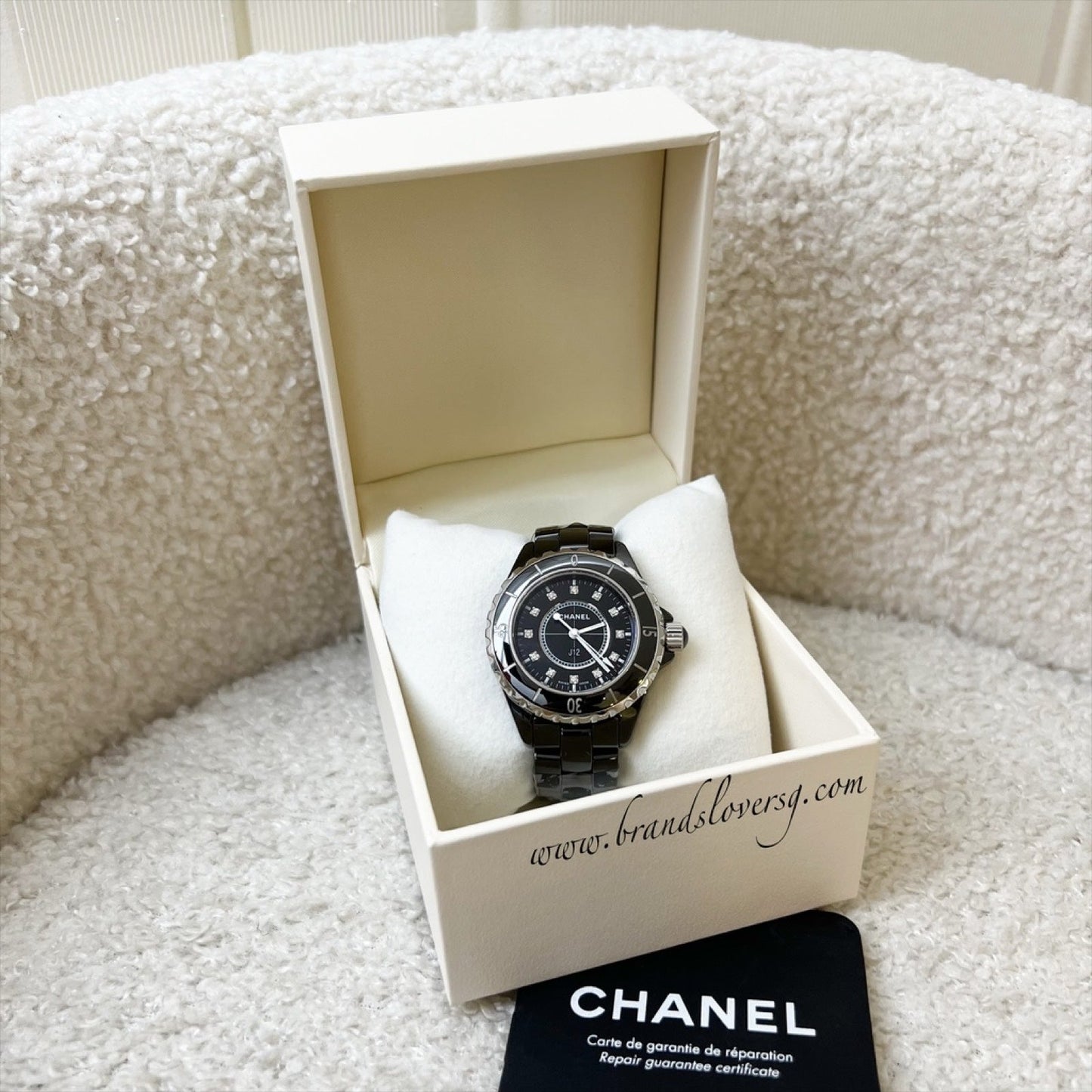 Chanel J12 Watch 33Mm With 12 Diamonds In Black Ceramic Bracelet And Steel (2 Extra Links) ( )