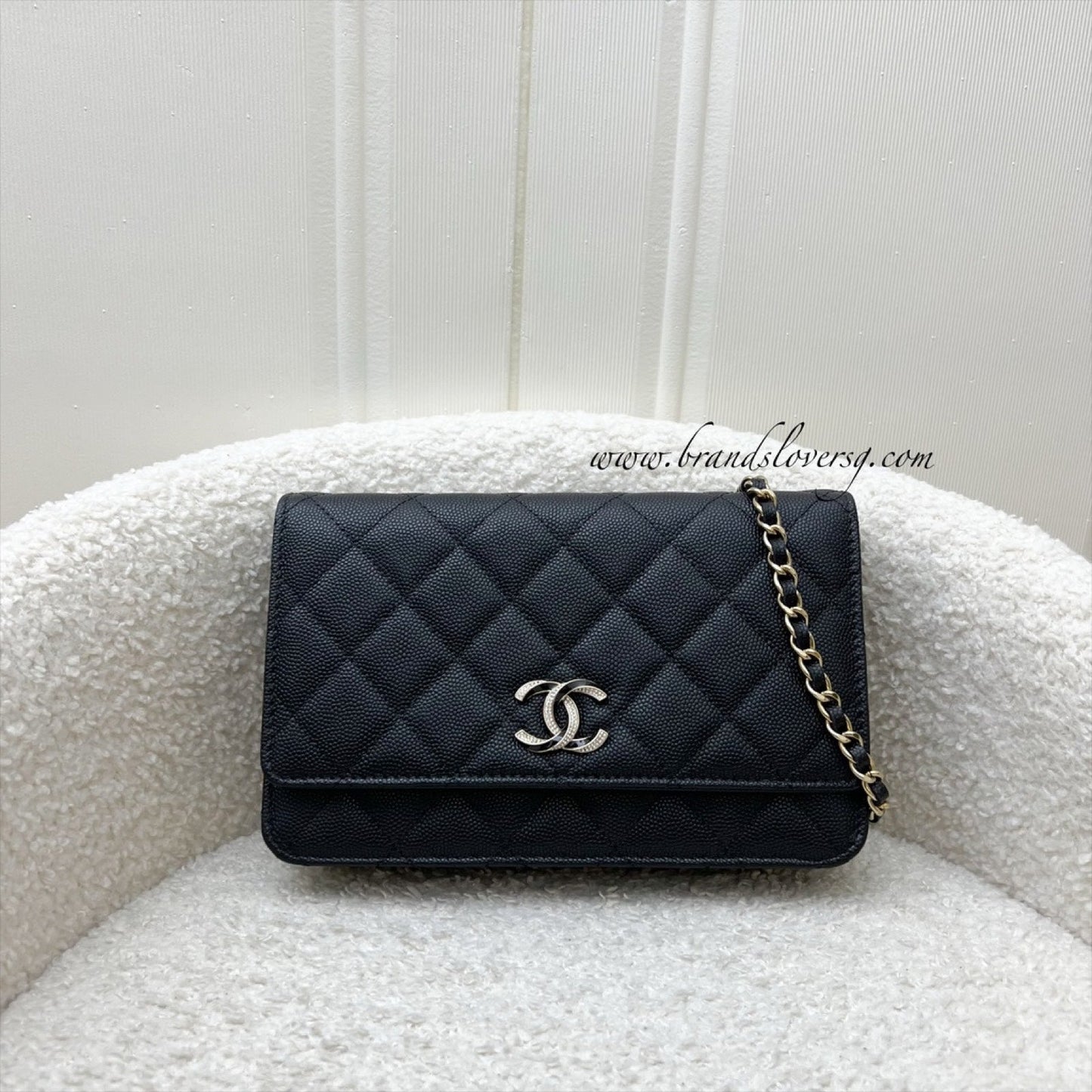 Chanel 23S Wallet On Chain Woc In Black Caviar, Diamantes Studded Logo And Shw ( ) Bag