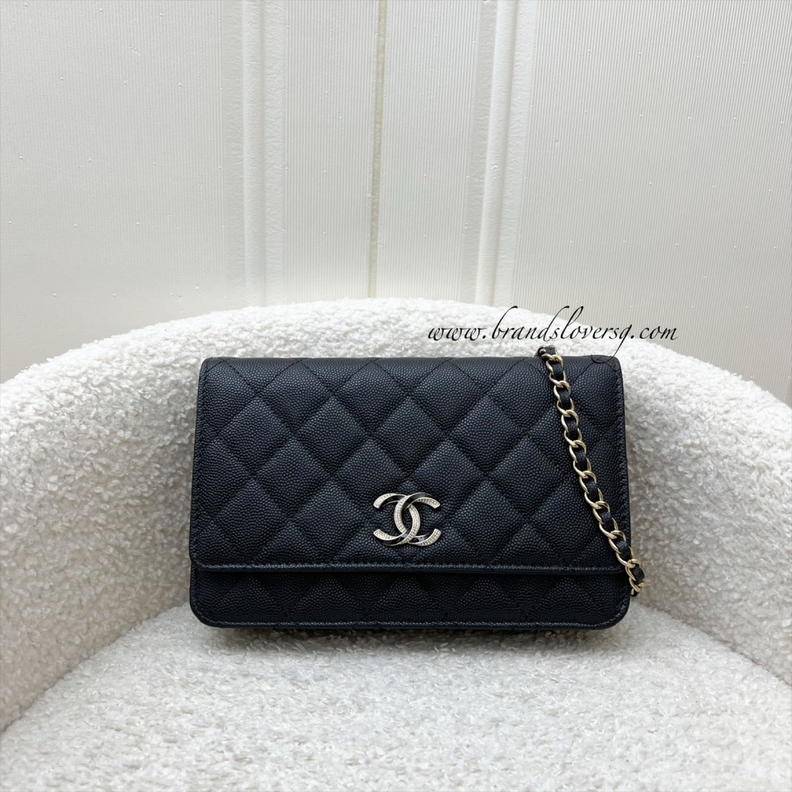 Chanel 23S Wallet on Chain WOC in Black Caviar,diamantes Studded Logo and Shw ( ) Handbag
