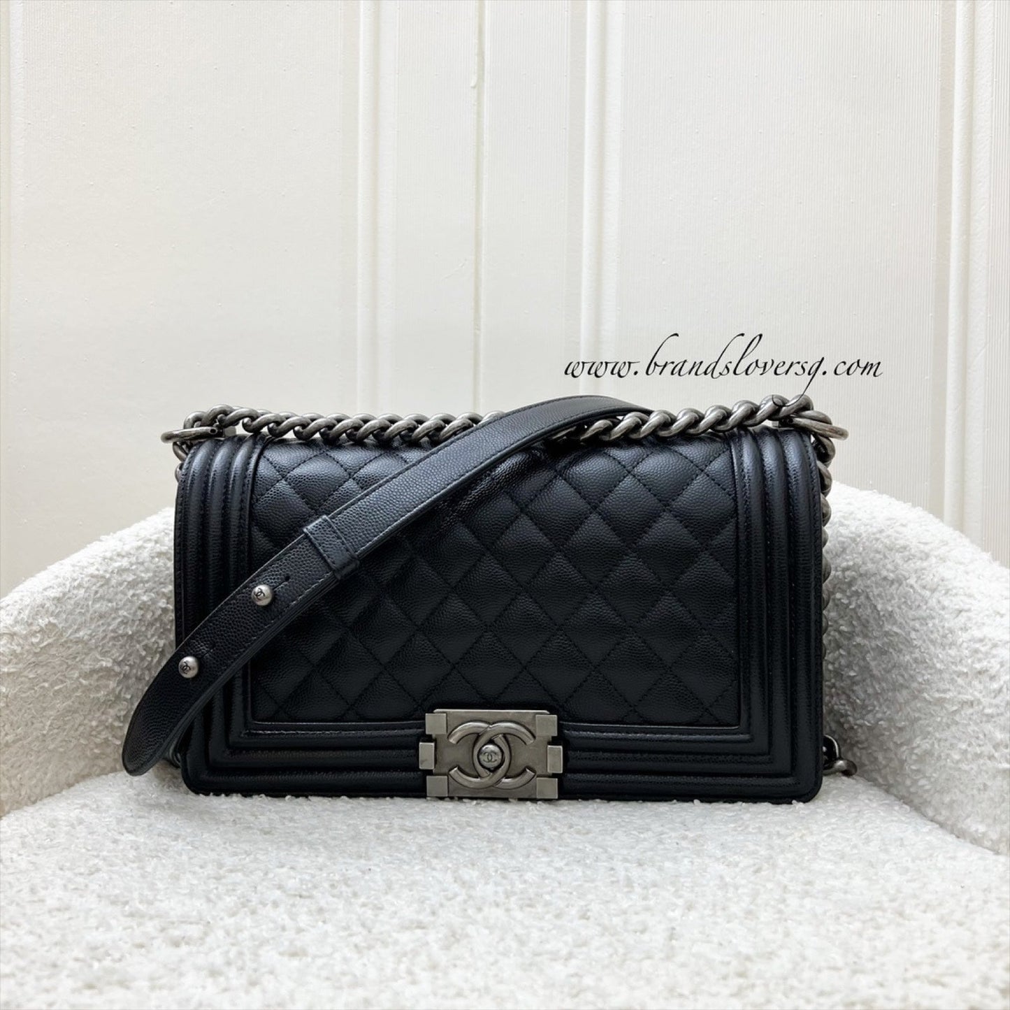 Chanel Medium 25CM Boy Flap in Black Caviar and Rhw ( ) Handbag