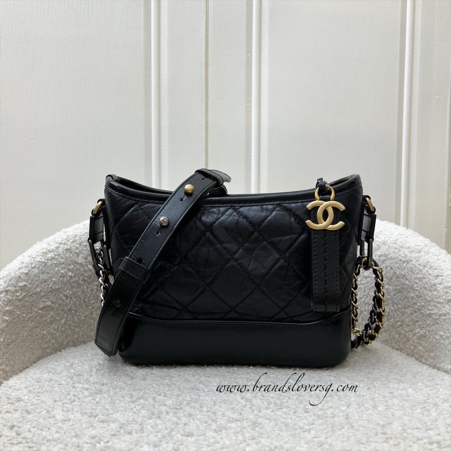 Chanel Small Gabrielle Hobo in Black Distressed Calfskin and 3 tone Hardware