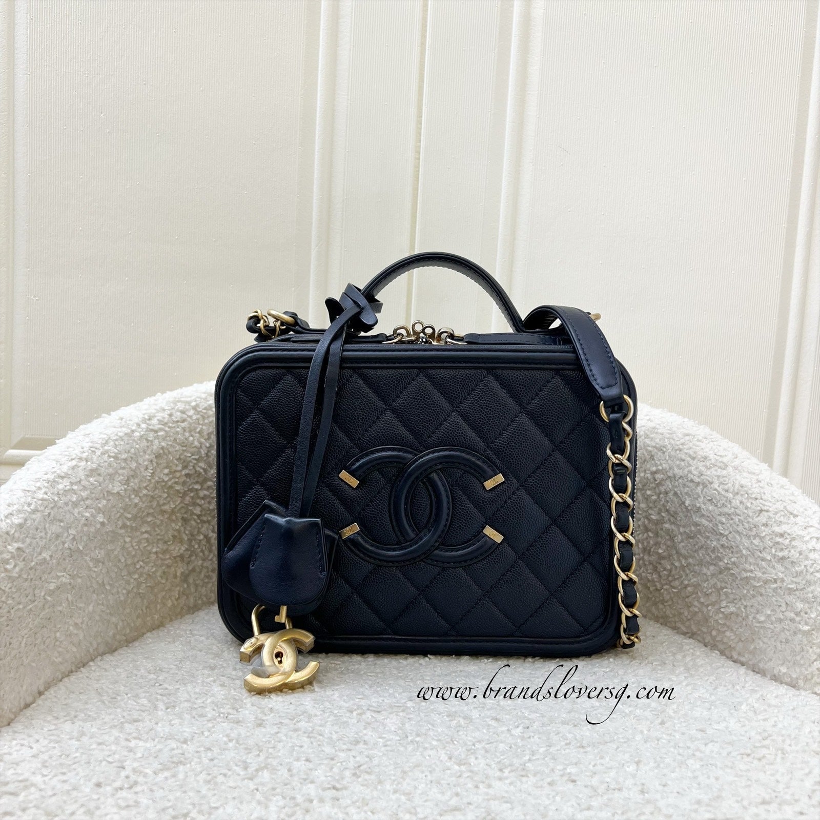 Chanel Medium Filigree Vanity in Navy Caviar and Aghw Handbag