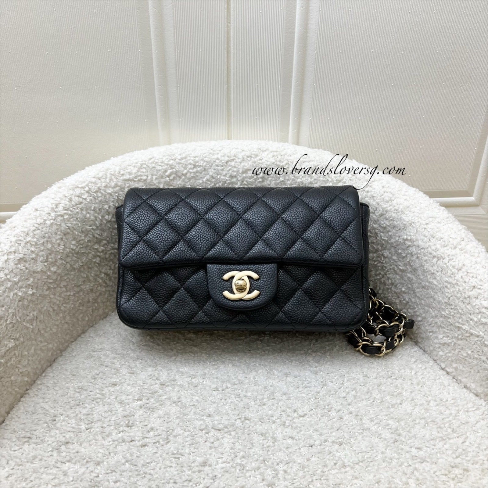 Chanel Classic Mini Rectangle Flap in 15C Black Caviar and Aghw Handbag