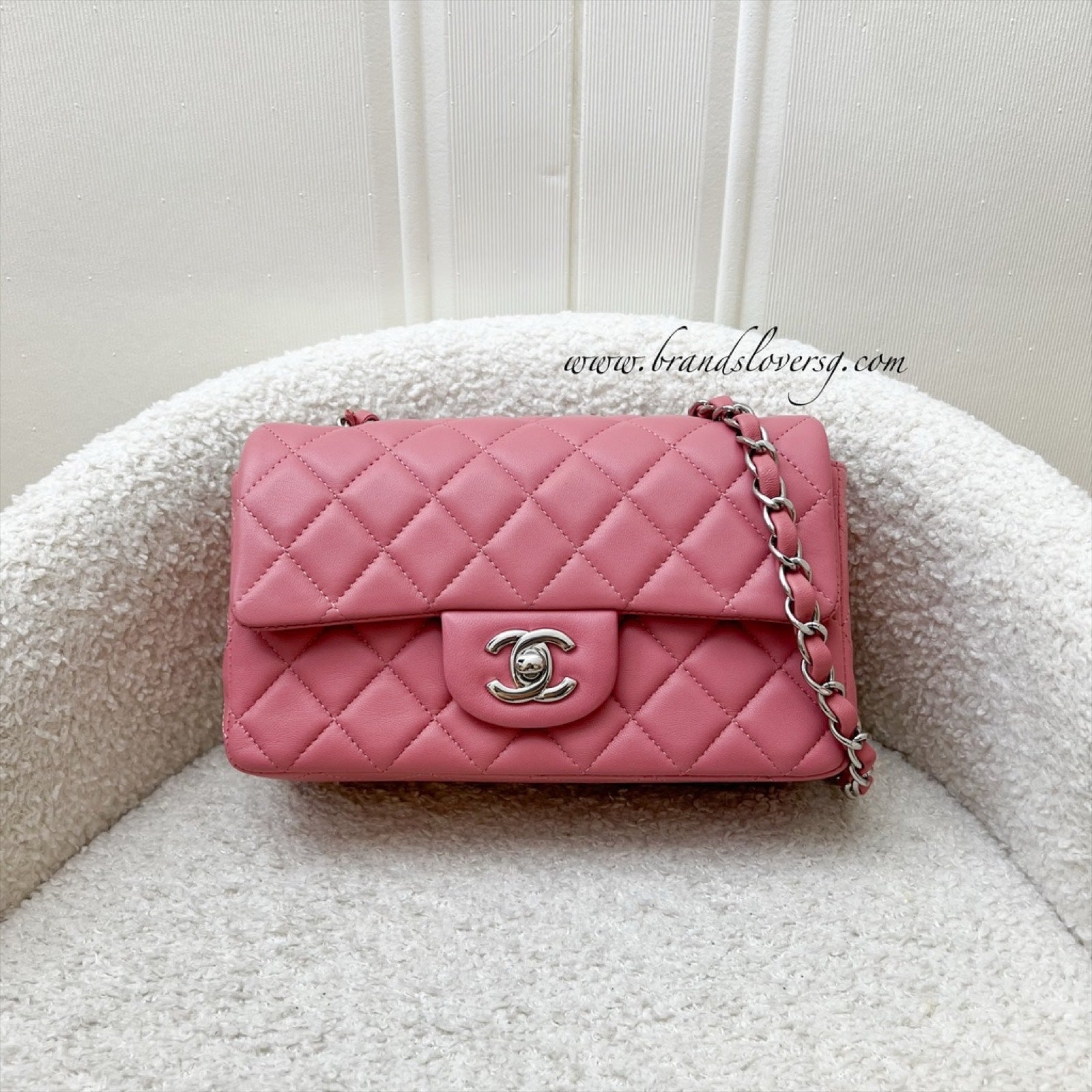 Chanel Classic Mini Rectangular Flap In Pink Lambskin And Shw Bag