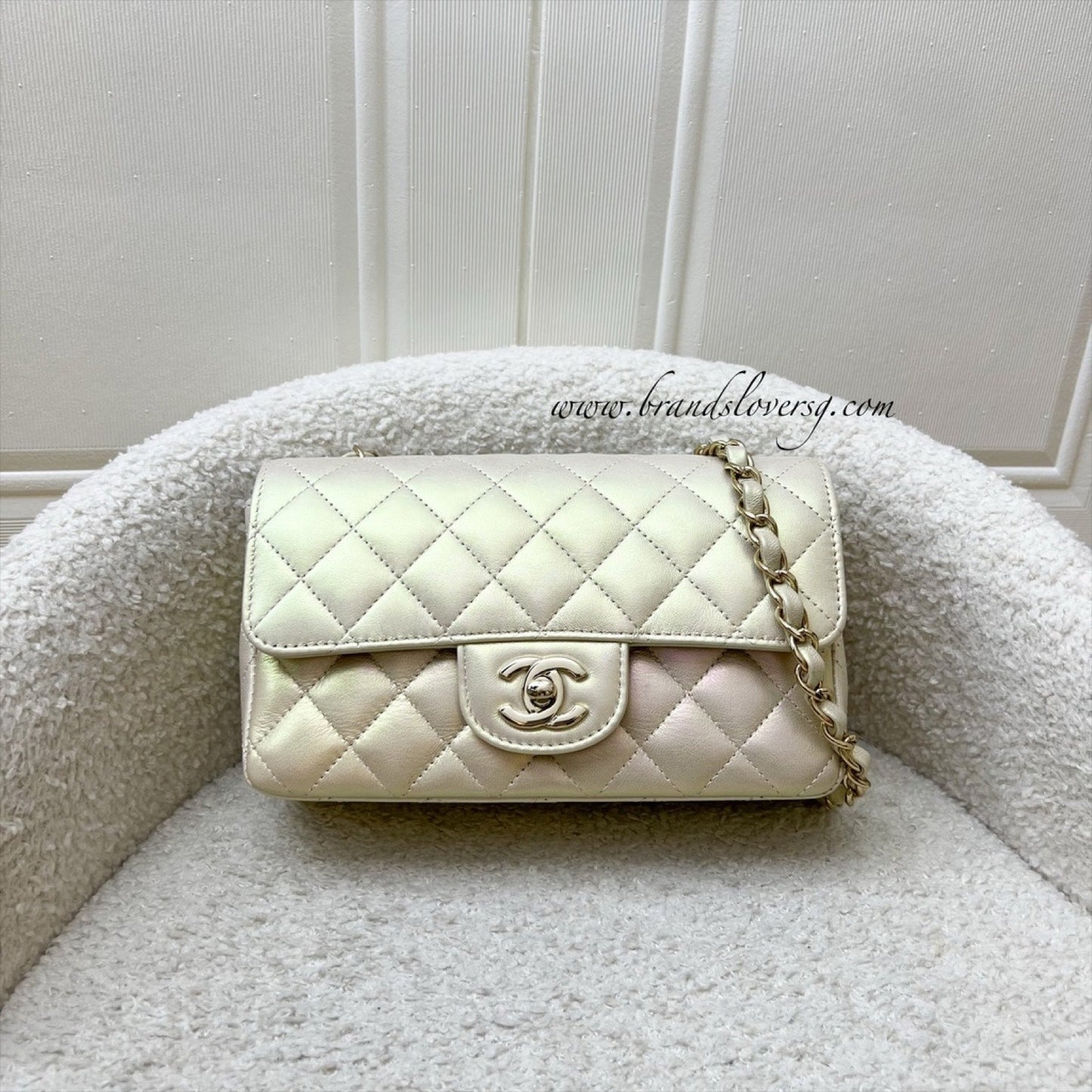 Chanel Classic Mini Rectangle Flap In 20B Iridescent Ivory Lambskin And Lghw Bag