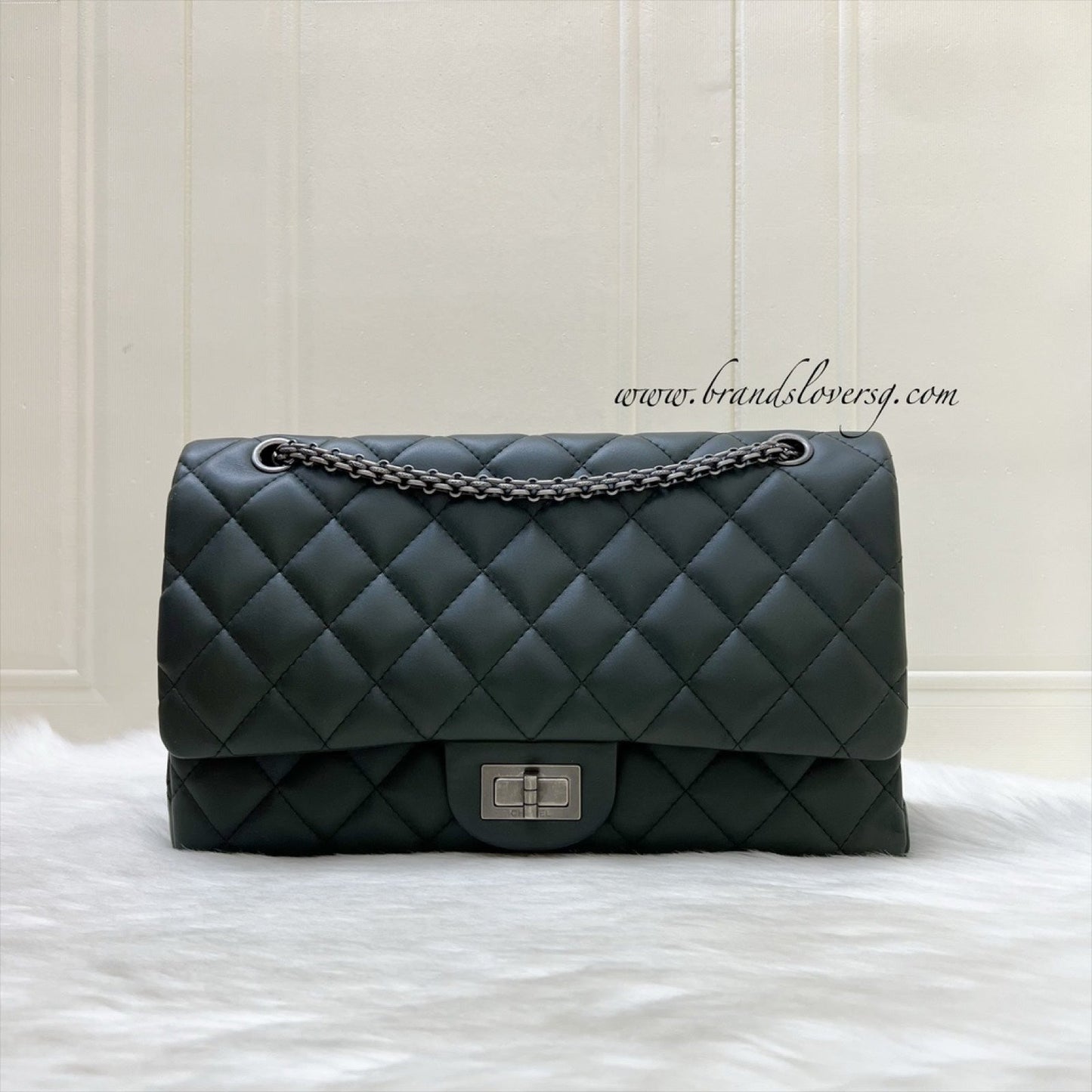 Chanel 2.55 Reissue 227 Maxi In Dark Green Lambskin Rhw Bag