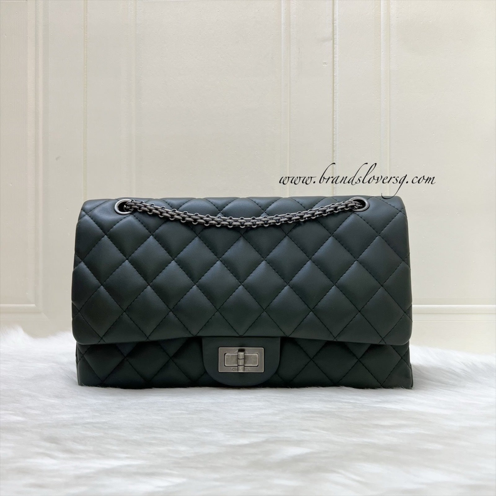 Chanel 2.55 Reissue 227 Maxi in Dark Green Lambskin Rhw Handbag
