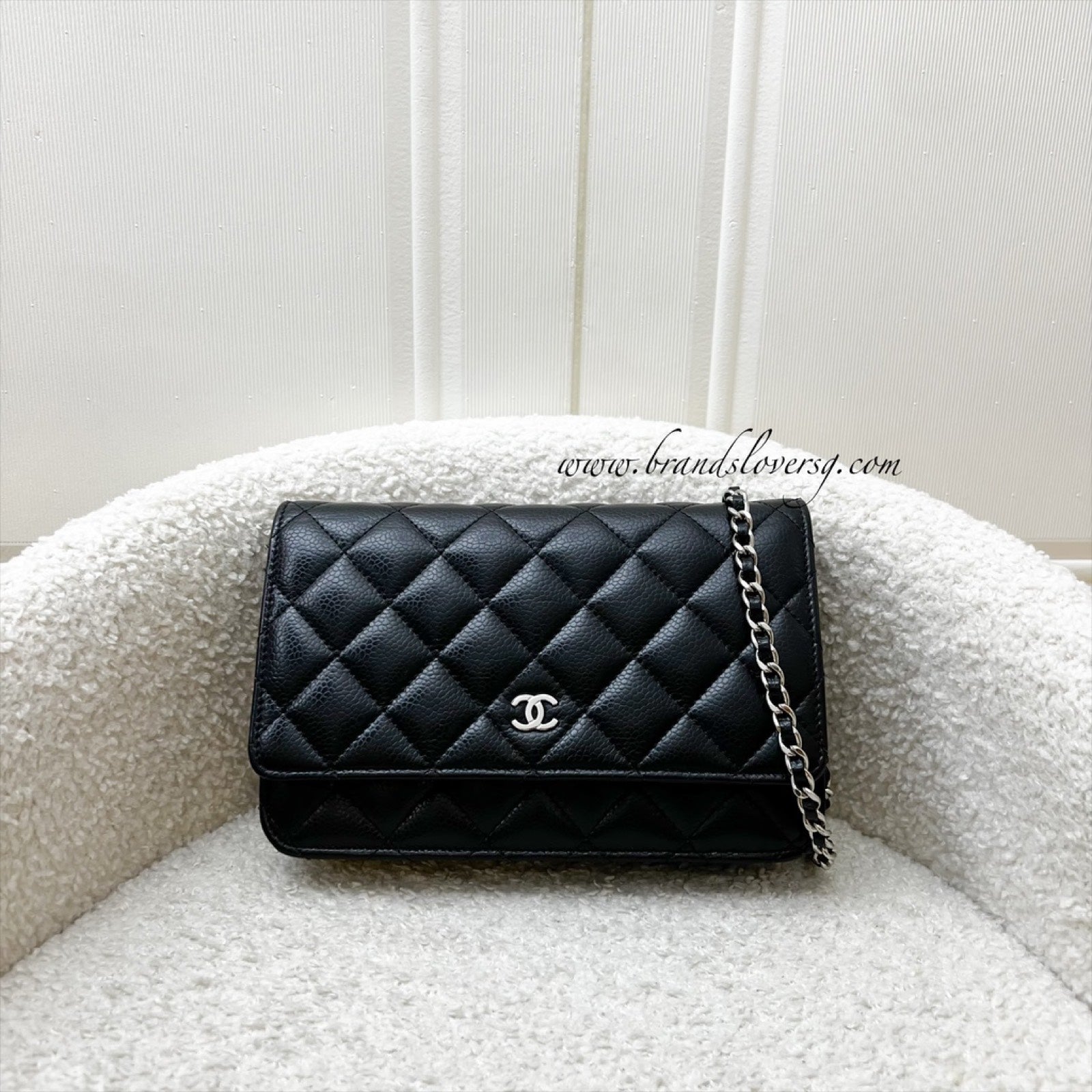 Chanel Classic Wallet On Chain Woc In Black Caviar And Shw Bag