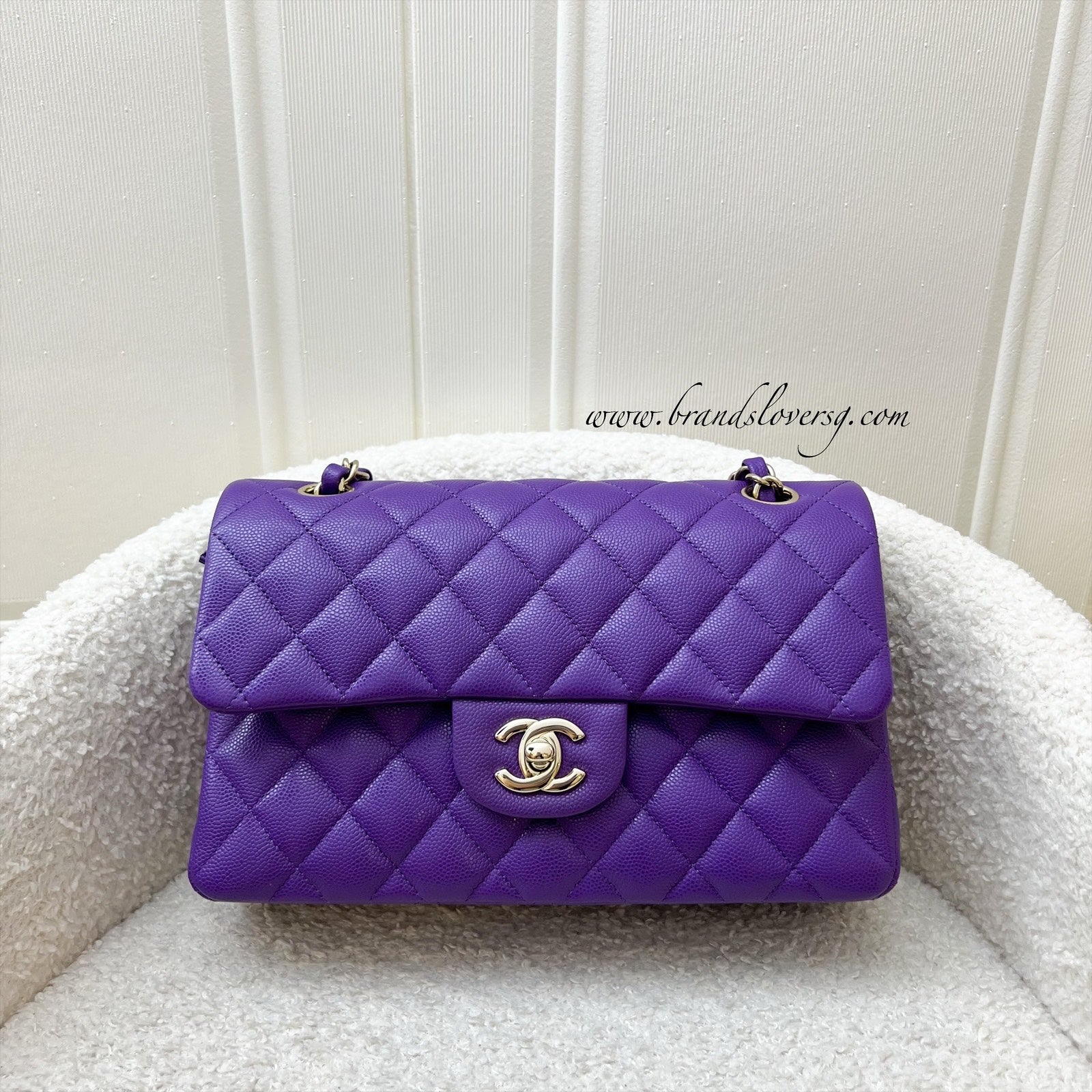 Chanel Small Classic Flap Cf in 22A Dark Purple Caviar and Lghw Handbag