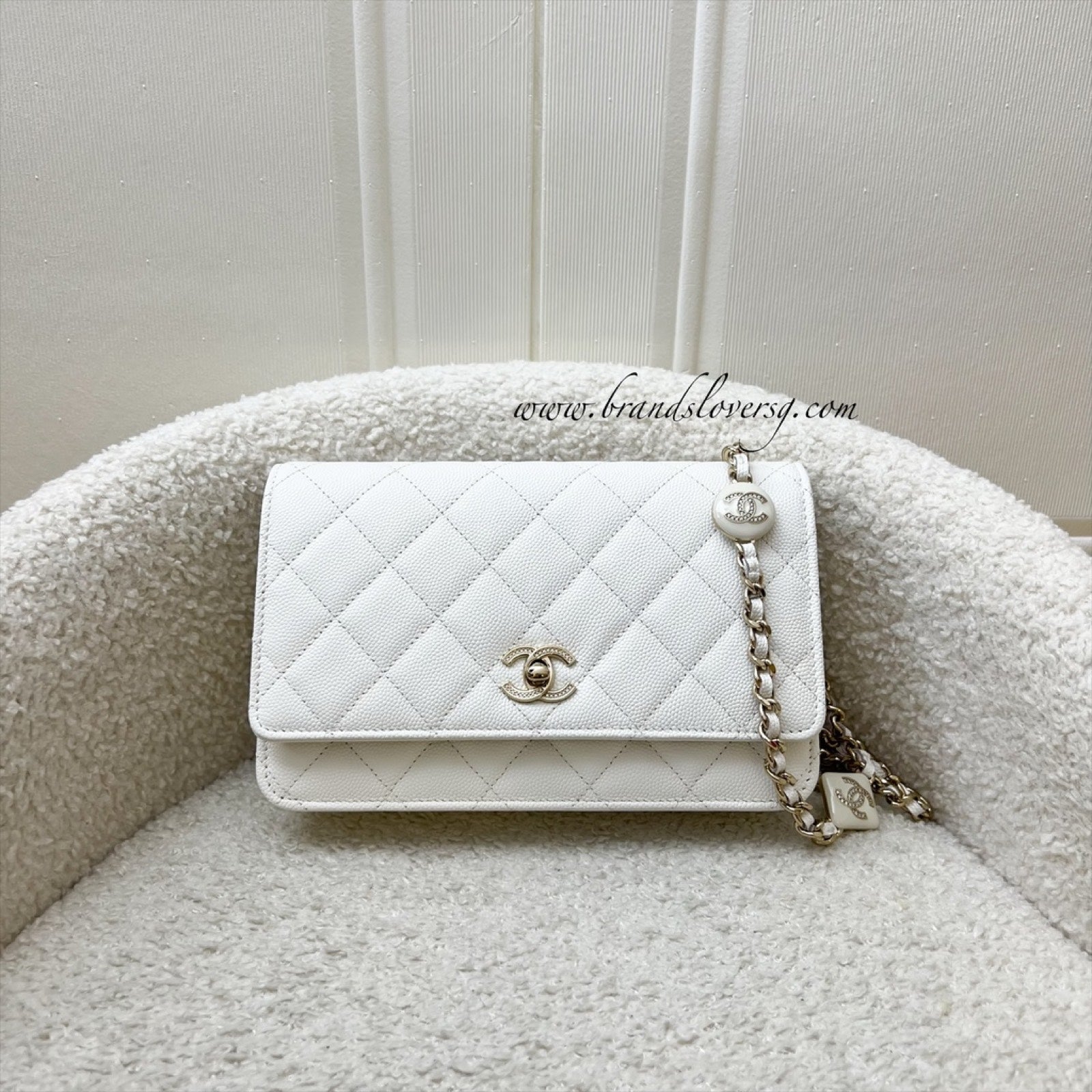 Chanel 25P Wallet on Chain WOC in White Caviar and Lghw ( ) Handbag