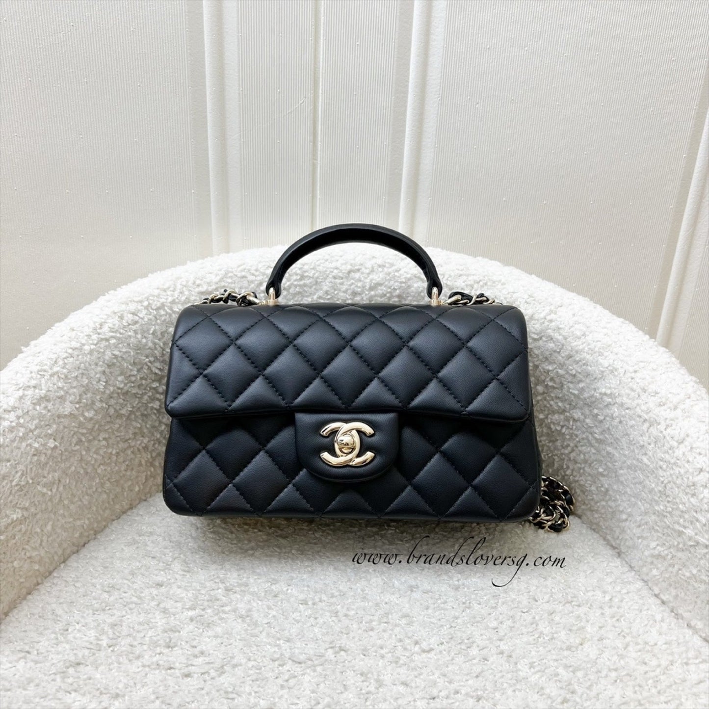 Chanel Classic Top Handle Mini Rectangle Flap in Black Lambskin and Lghw ( ) Handbag