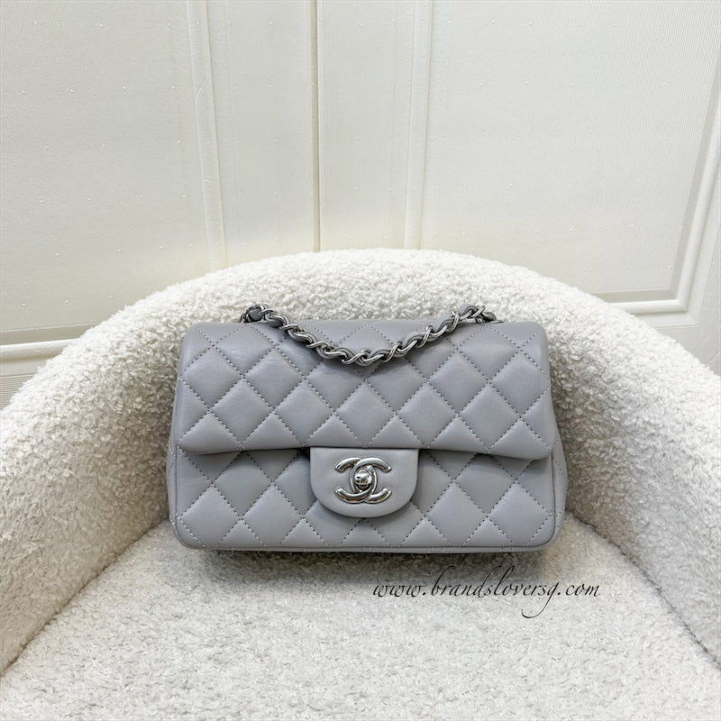 Chanel Mini Rectangle Flap In Grey Lambskin Shw Bag