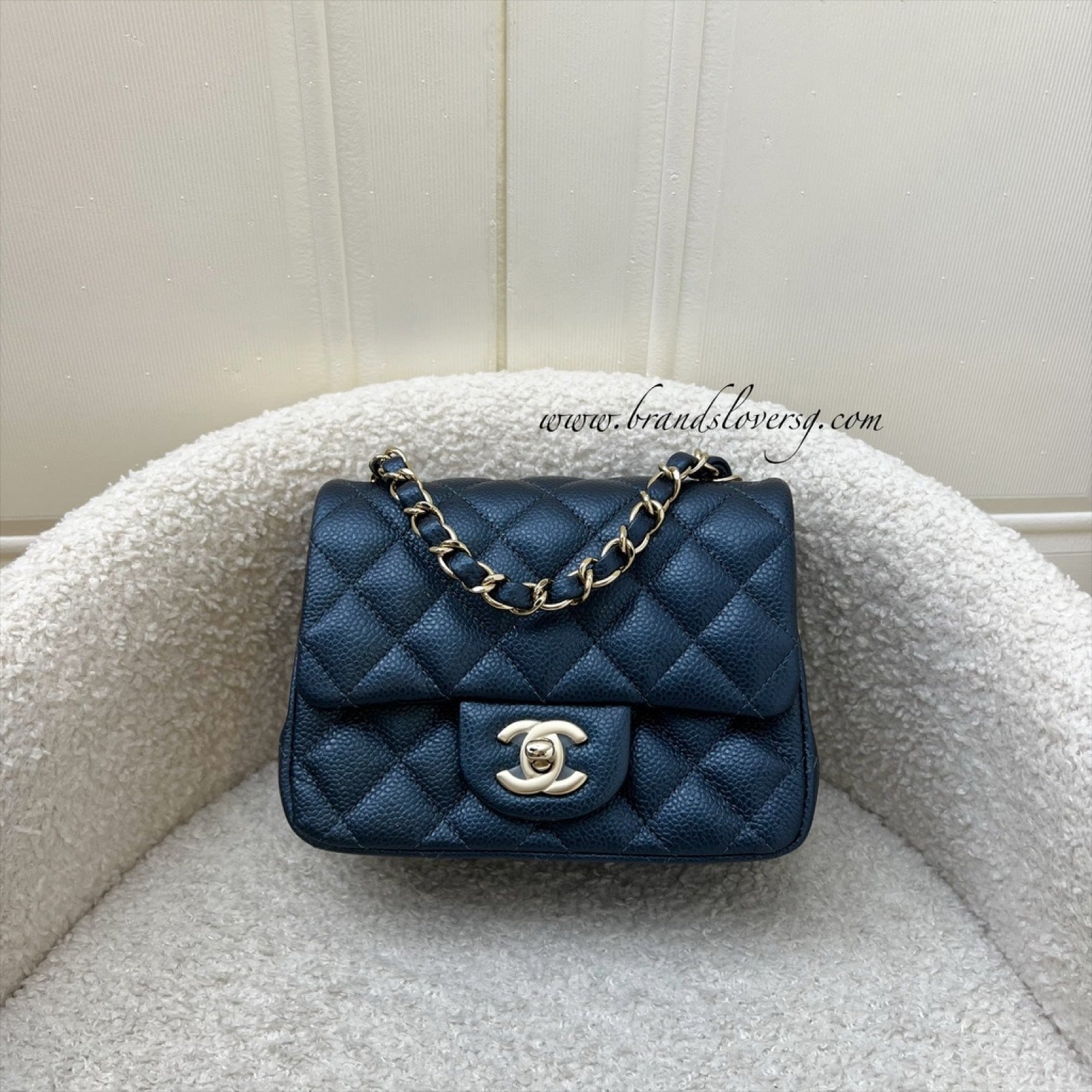 Chanel Classic Square Mini Flap In Navy Blue Shiny Caviar And Lghw Bag