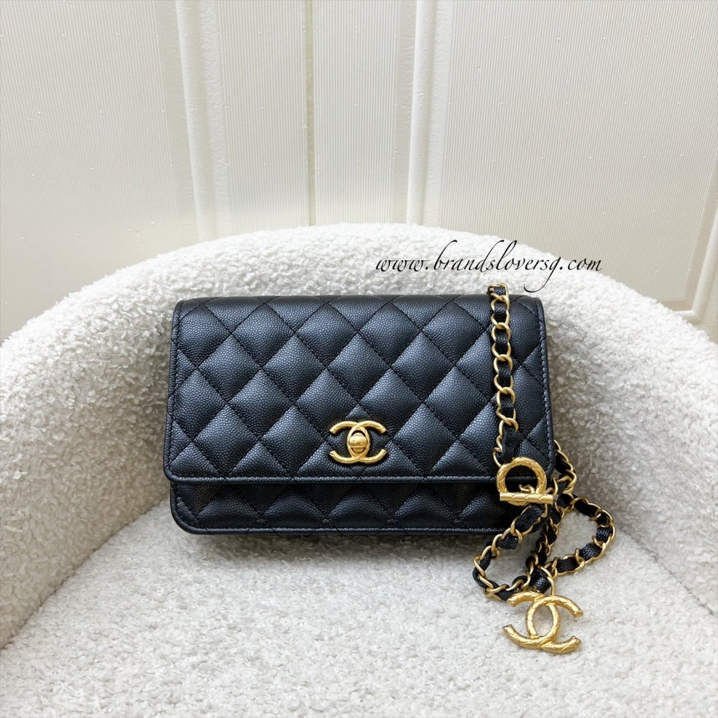 Chanel 23B Adjustable Chain Wallet on Chain WOC in Iridescent Black Caviar and Aghw (AP3479) Handbag