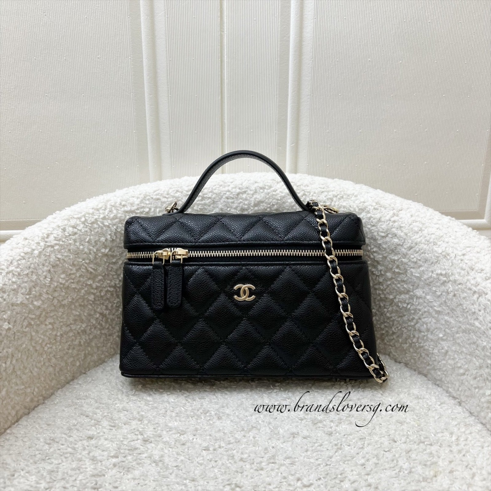Chanel [Local Set - Feb ] 25C Vanity Clutch With Chain (Lp Style Bag) In Black Caviar And Lghw ( )