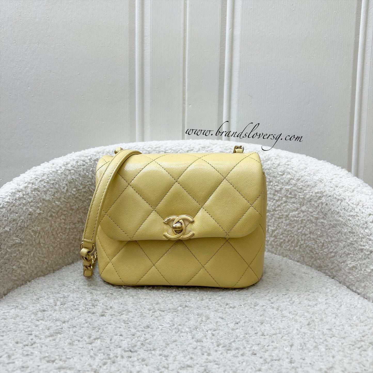 Chanel 22P Seasonal Square Mini in Light Yellow Caviar Ghw Handbag