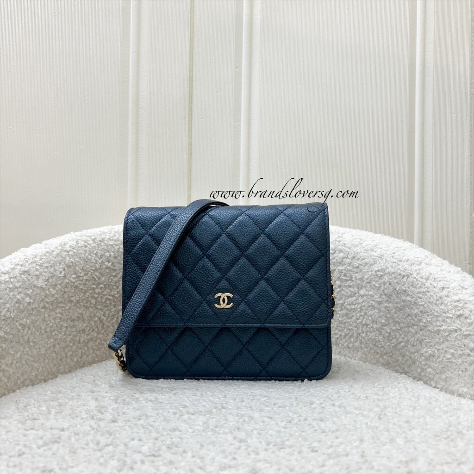 Chanel Square Wallet On Chain Woc In Metallic Blue Caviar And Lghw ( ) Bag