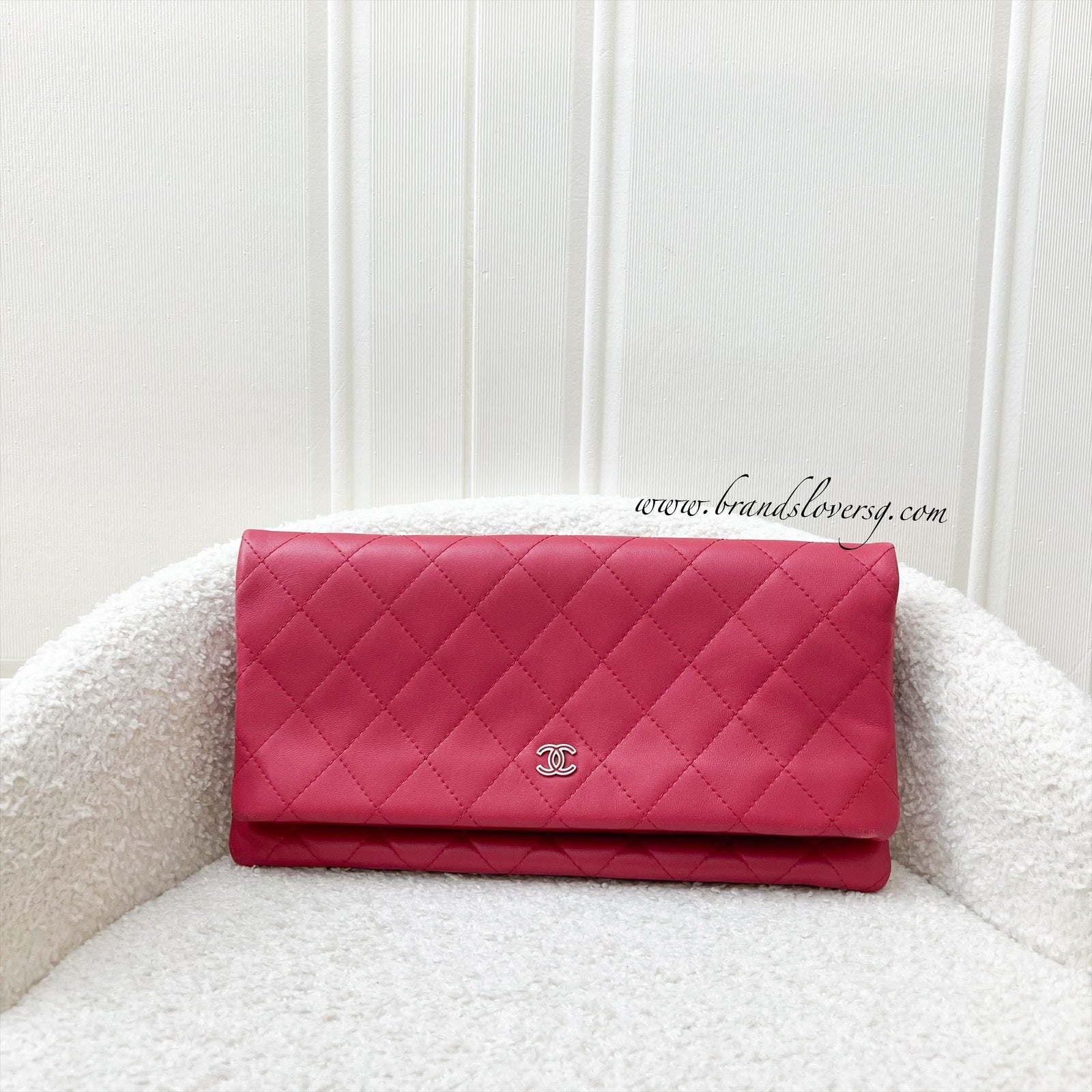 Chanel Foldover Clutch in Dark Pink Lambskin and Shw
