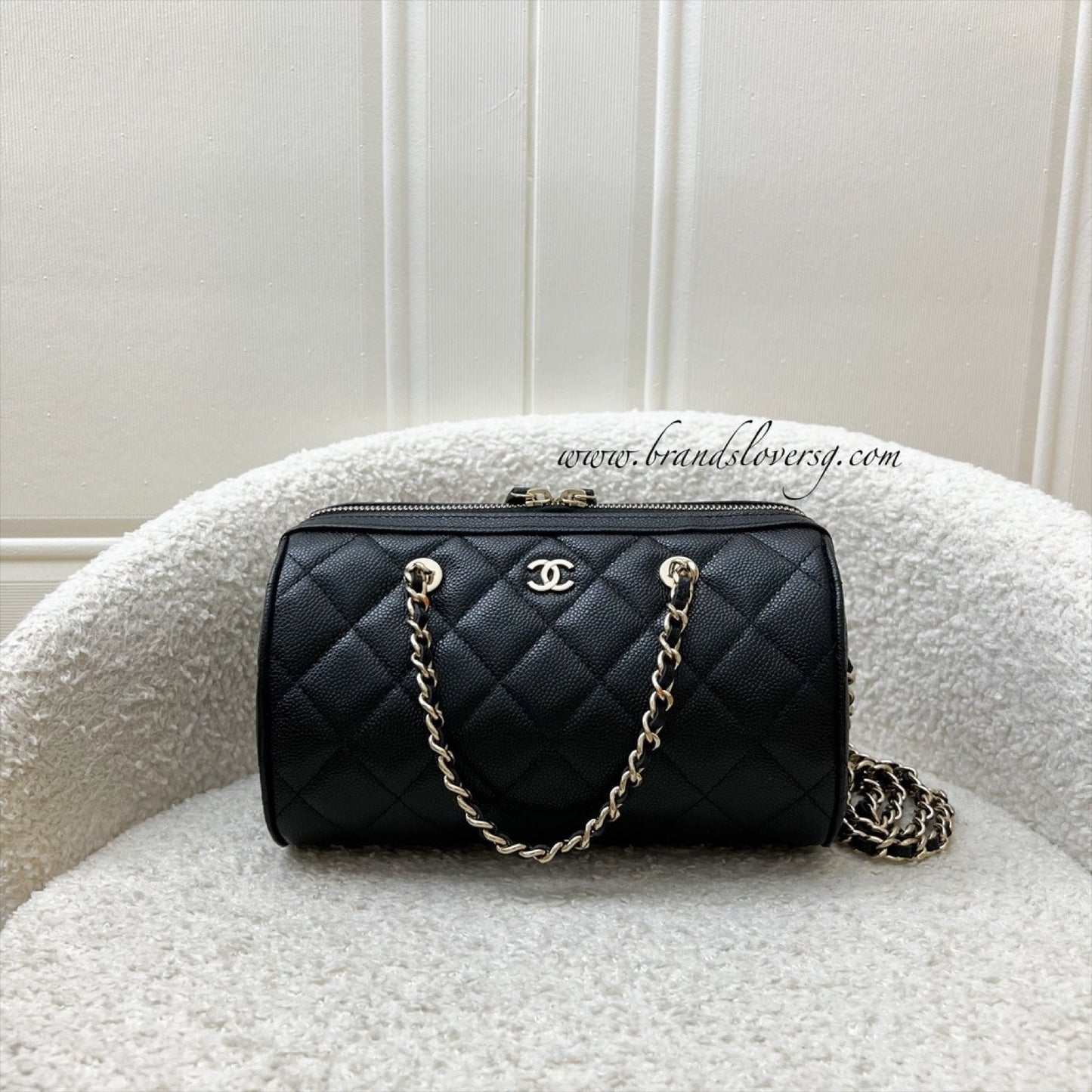 Chanel [below Retail Deal!] 25P Bowling Bag in Black Caviar and Lghw ( )