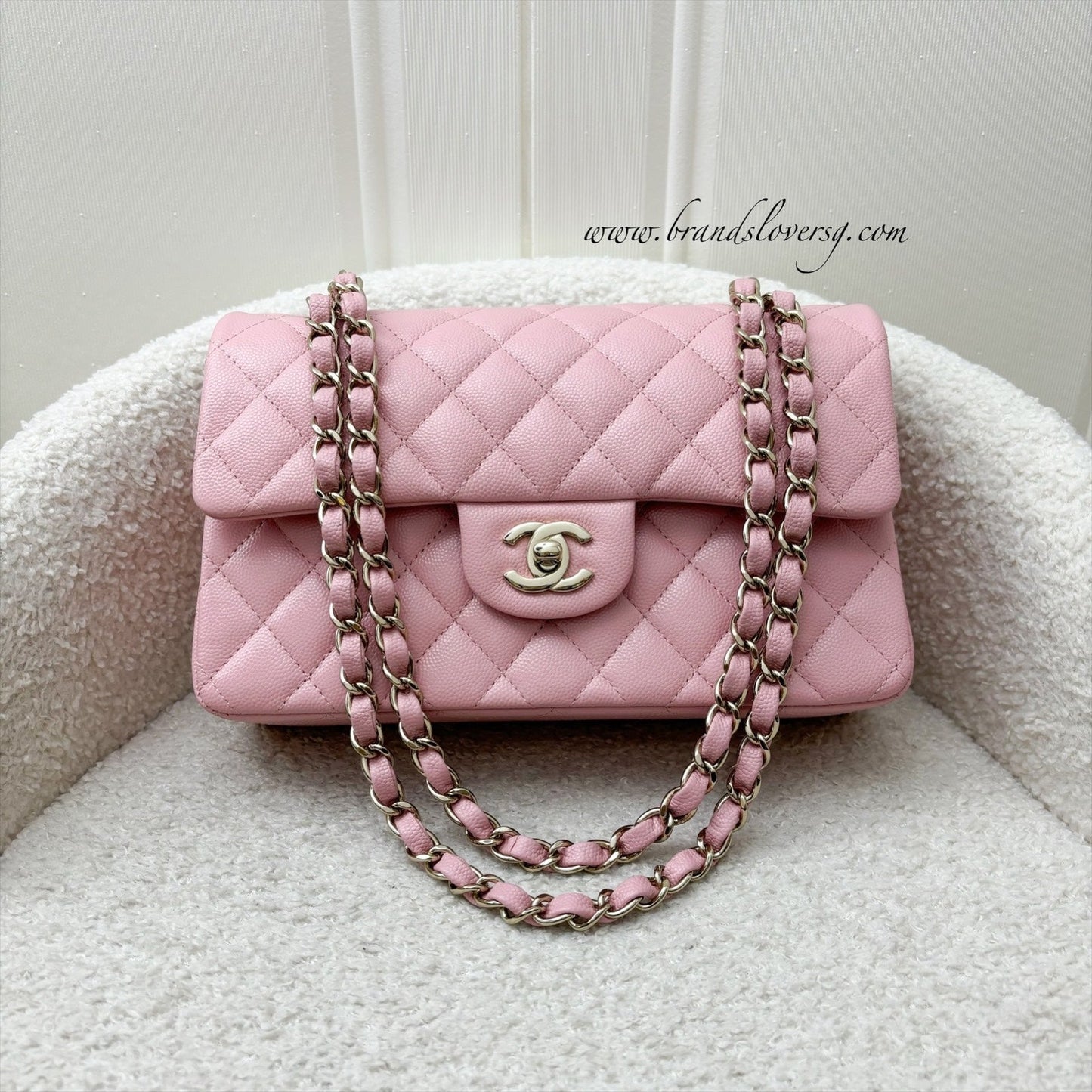 Chanel Small Classic Flap Cf In 22C Sakura Pink Caviar Lghw Bag