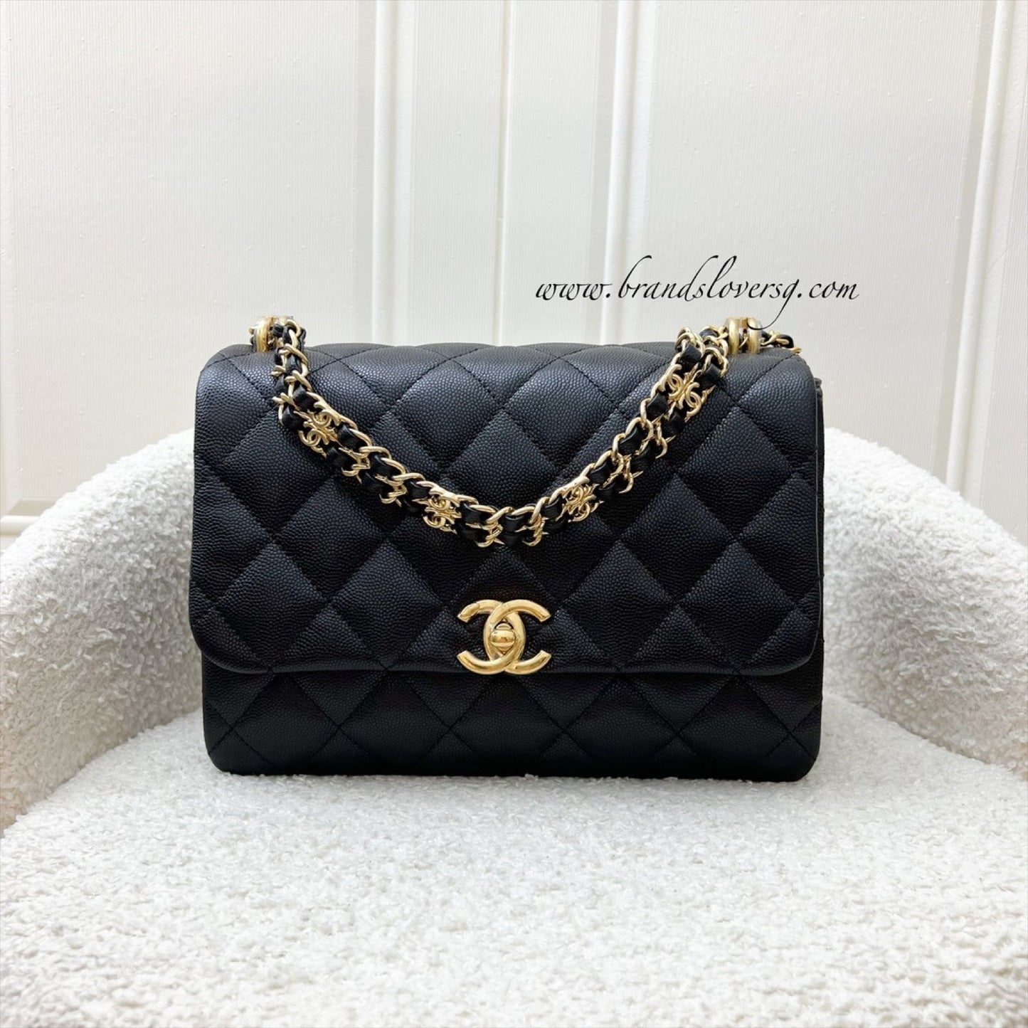 Chanel 22K Coco First Small Flap In Black Caviar And Aghw ( ) Bag