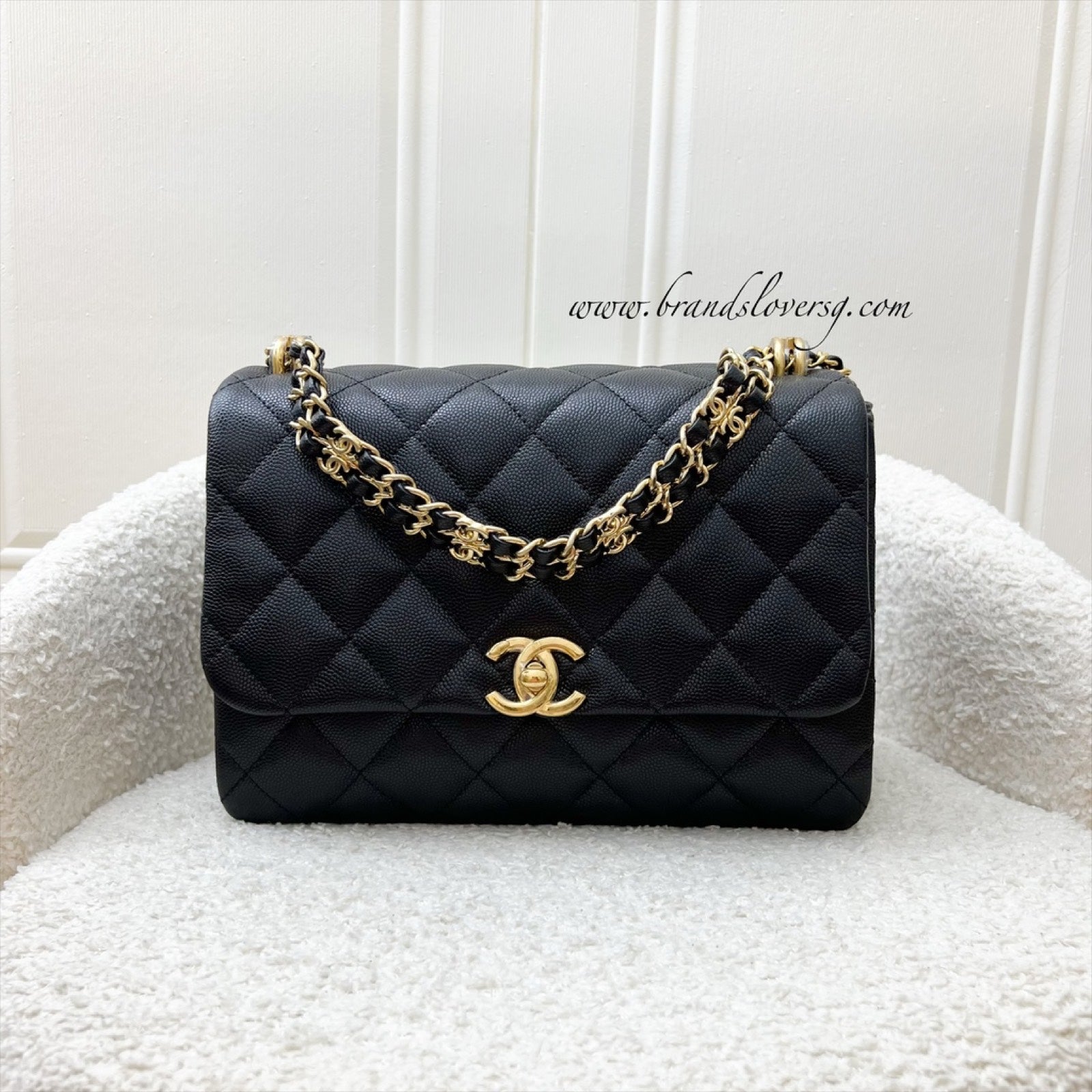 Chanel 22K Coco First Small Flap In Black Caviar And Aghw (model: AS3633) Bag