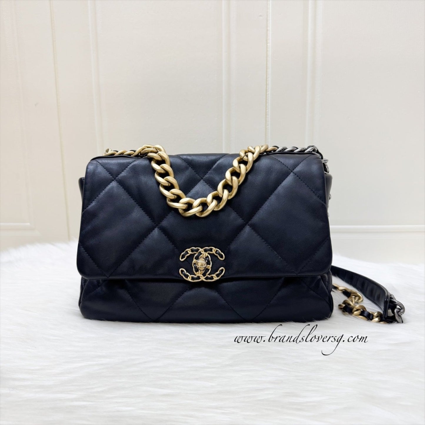 Chanel 19 Medium / Large Flap in Black Lambskin and 3 Tone Hw Handbag