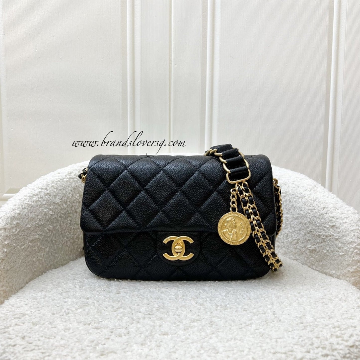 Chanel 21A Medallion Small Flap in Black Caviar and Aghw ( ) Handbag