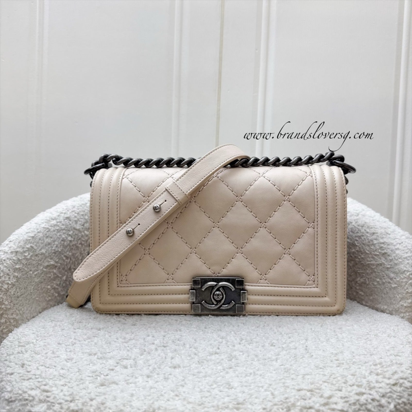 Chanel Medium 25Cm Boy Flap In Nude Pink Calfskin And Rhw Bag