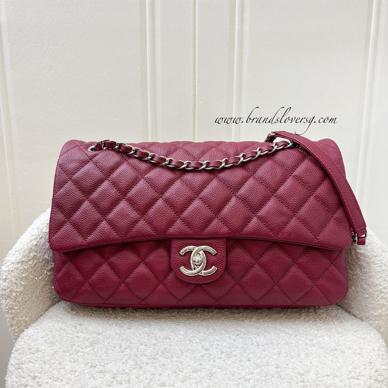 Chanel Easy Caviar Jumbo Flap Bag in Dark Red Caviar and Shw ( )