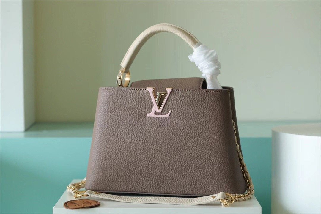 Top Quality Capucines Bb Taurillon Smokey Creme Brown Pink Crossbody Bag
