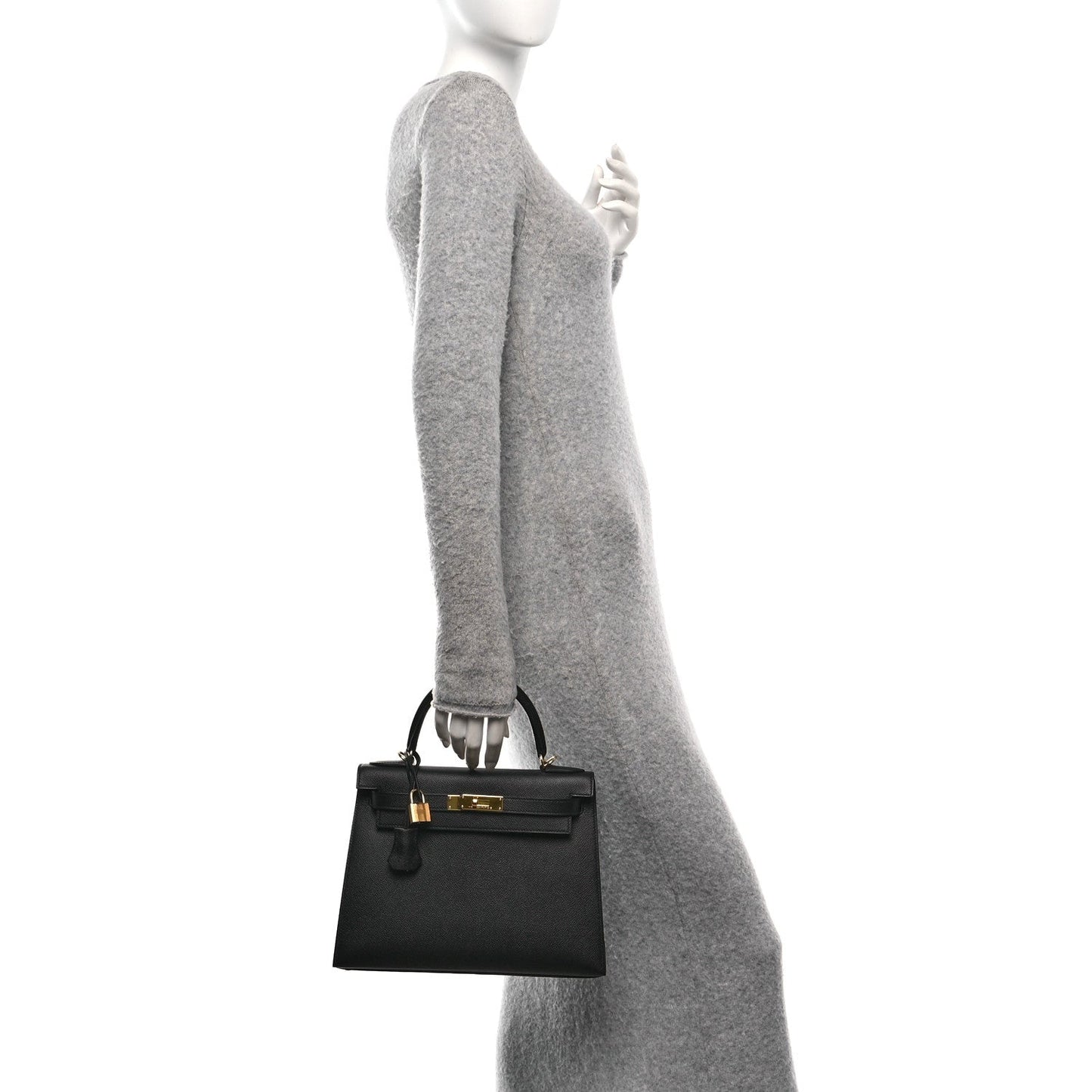 Hermes Epsom Kelly Sellier Handbag Black Travel Bag 28 Black 1713822
