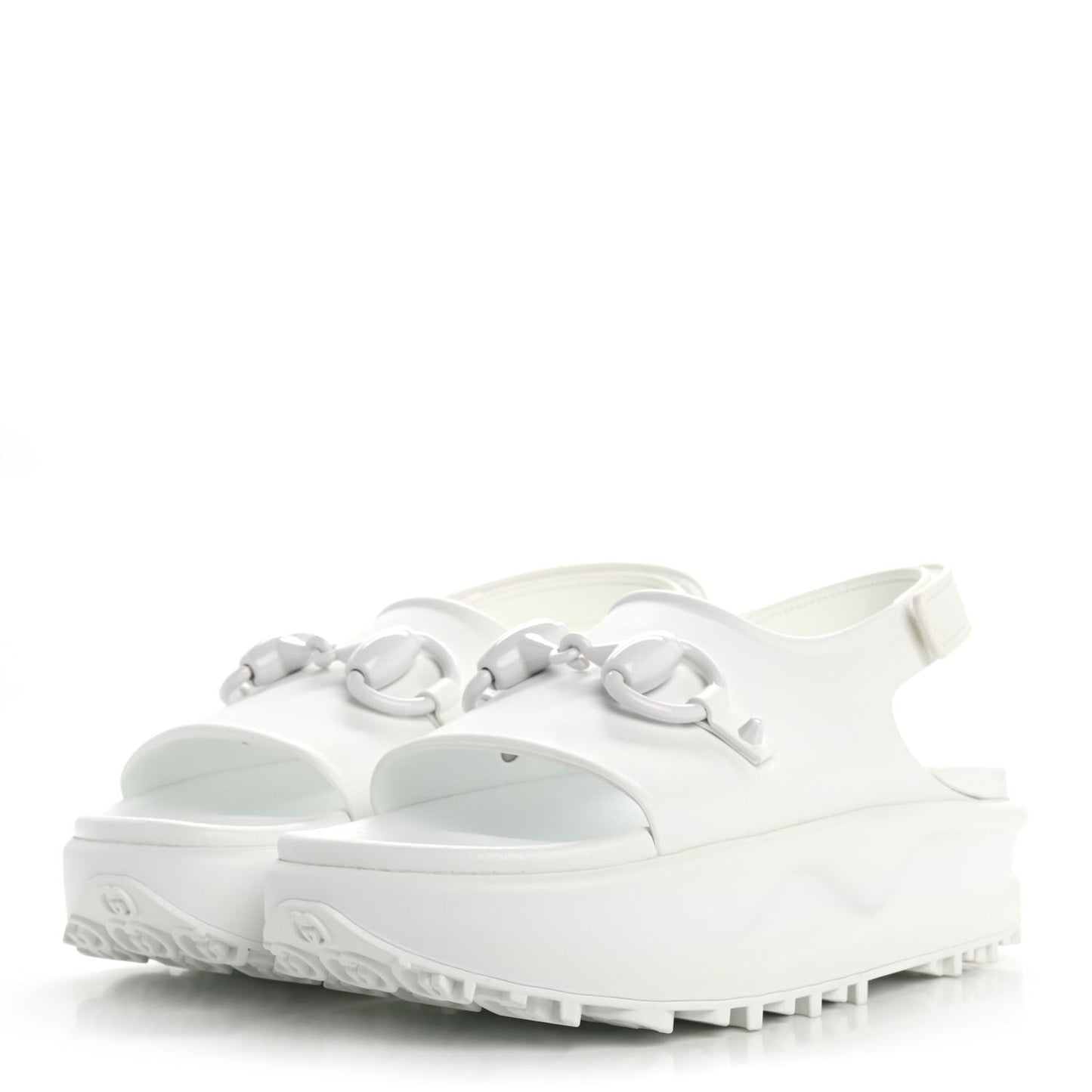 Gucci Soft Rubber Horsebit Touch Womens Strapped Sandals 38 Great White