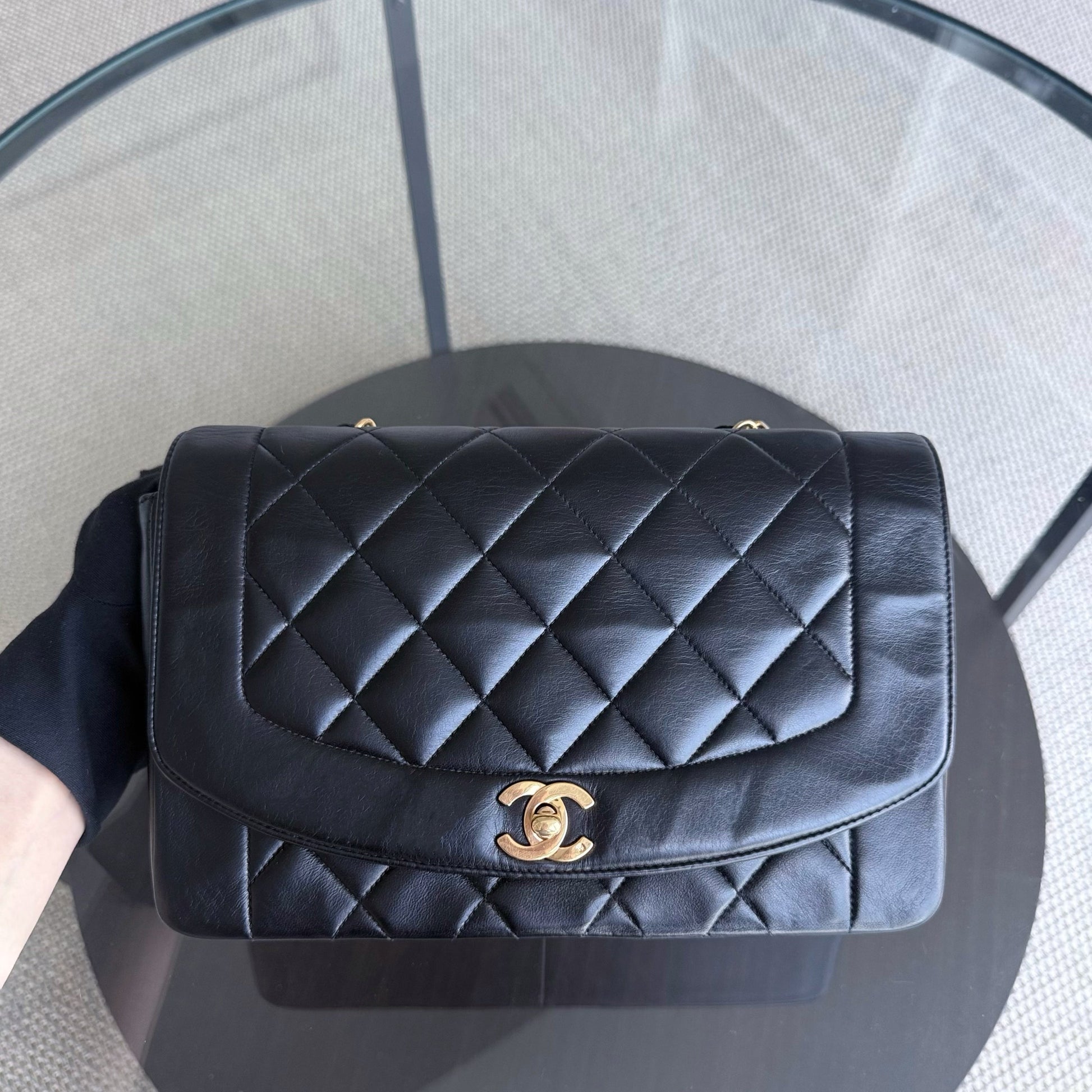Chanel Diana   - 25CM Quilted Lambskin Black Gold Hardware Series 2