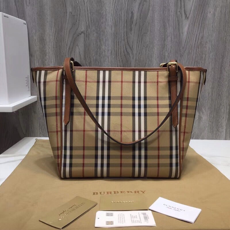 Top Quality The Canter Horseferry Check Tote Brown Small Tote Bag