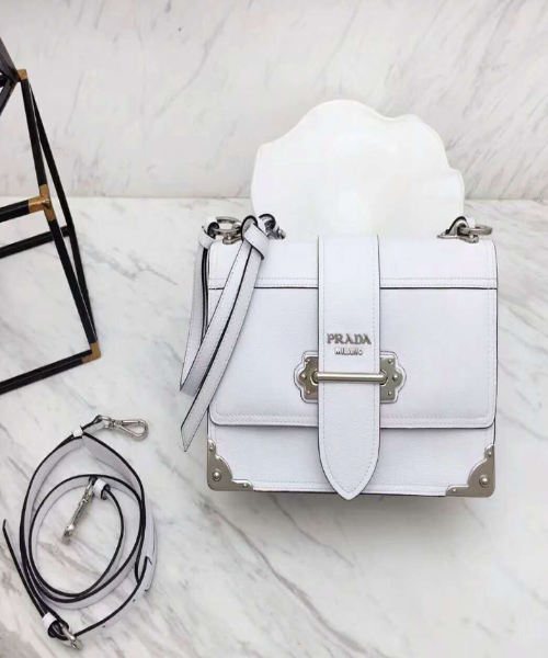 Prada Cahier Calf Bag Leather Calf Leather White Travel Bag