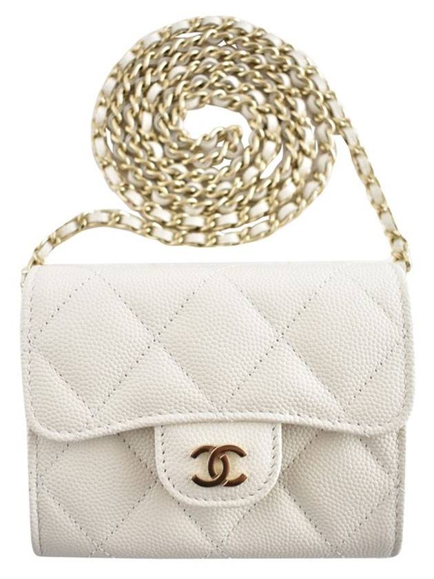 Classic Gold Hardware Calfskin Chain Half Wallet White Chanel