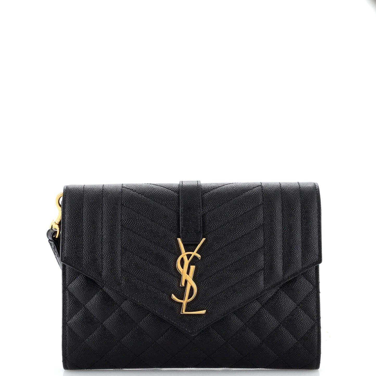 YSL Saint Laurent Saint Laurent Trending Classic Envelope Wristlet Clutch Leather Matelasse Clutch B
