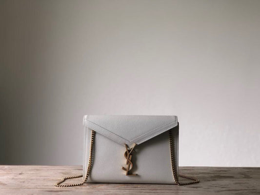YSL Saint Laurent Cassandra -Front 8.7in 22cm White Flap Crossbody Bag